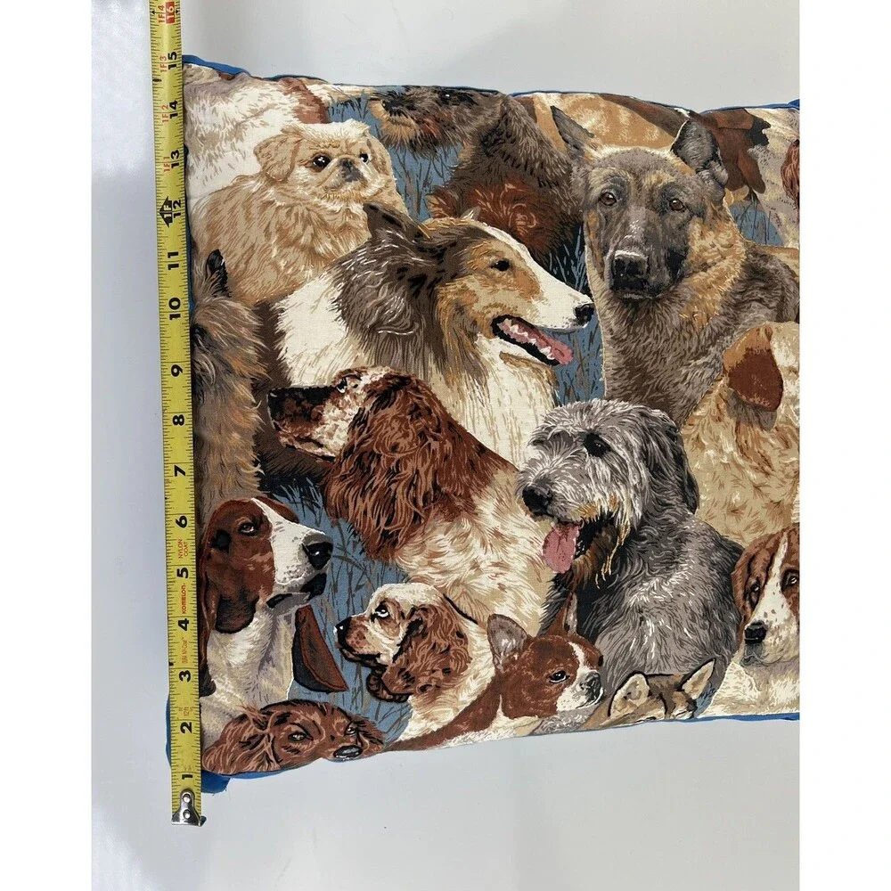 Vintage Fabric Dog All Over Print Decorative Throw Pillow Hand Stitch Detailing